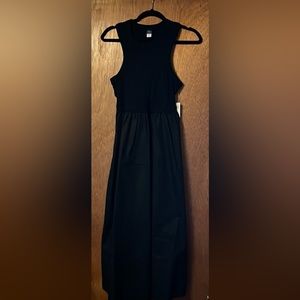 Fit & Flare High-Neck Combination Midi Dress